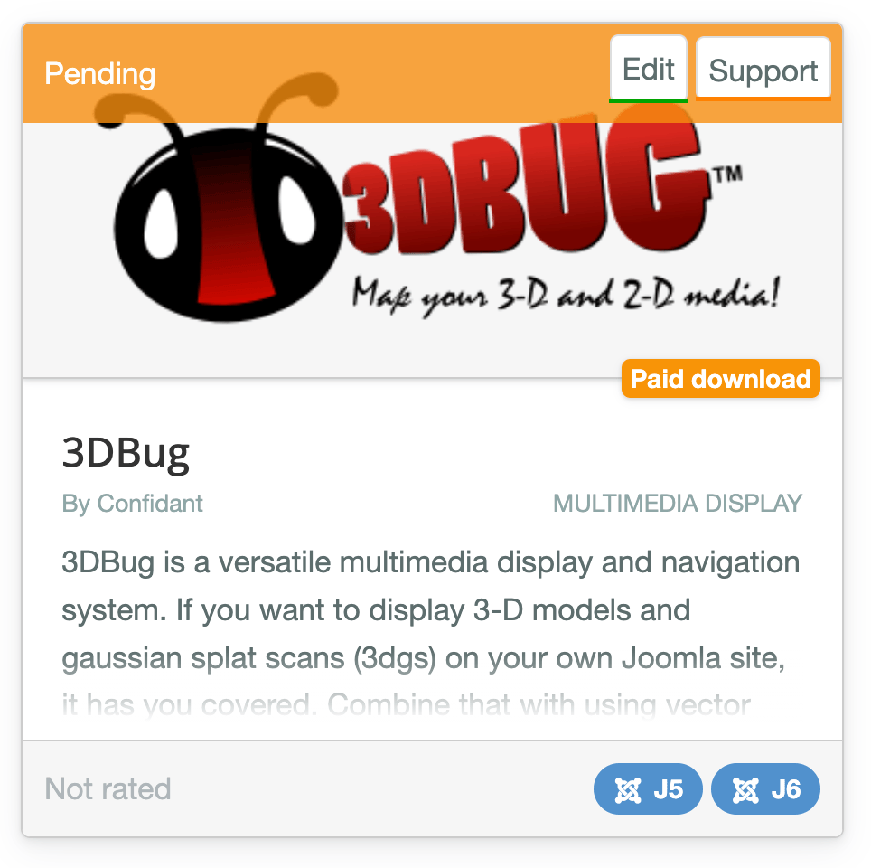 Pending preview of how 3DBug will look in the Joomla Extensions Directory